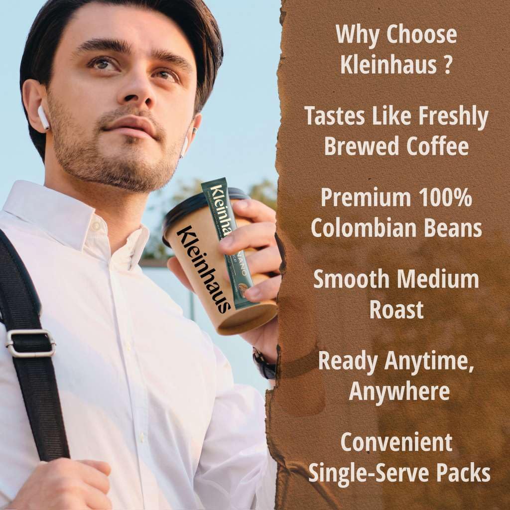 Kleinhaus Organic Medium Roast Nano Single-Serve Instant Coffee + Microground | 100% Colombian Arabica Coffee | Freeze dried | Fresh Brewed Taste | 24 Packets