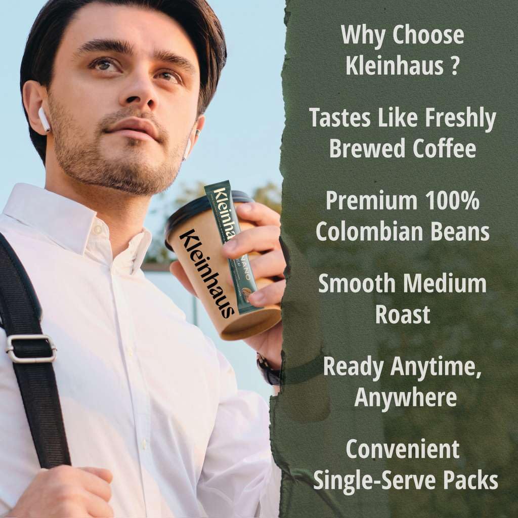 Kleinhaus Organic Medium Roast Nano Single-Serve Instant Coffee + Microground | 100% Colombian Arabica Coffee | Freeze dried | Fresh Brewed Taste | 24 Packets