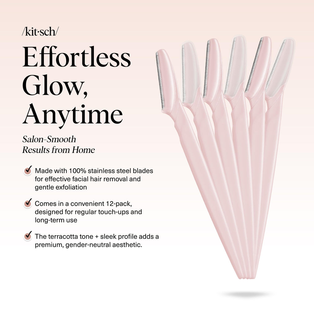 Kitsch Dermaplane Razor for Women Face – Face Razors for Women & Men, Eyebrow Trimmer & Face Shaver – Exfoliating Facial Razor & Skin Care Tool for Smoother Skin - Terracotta, 12 pcs