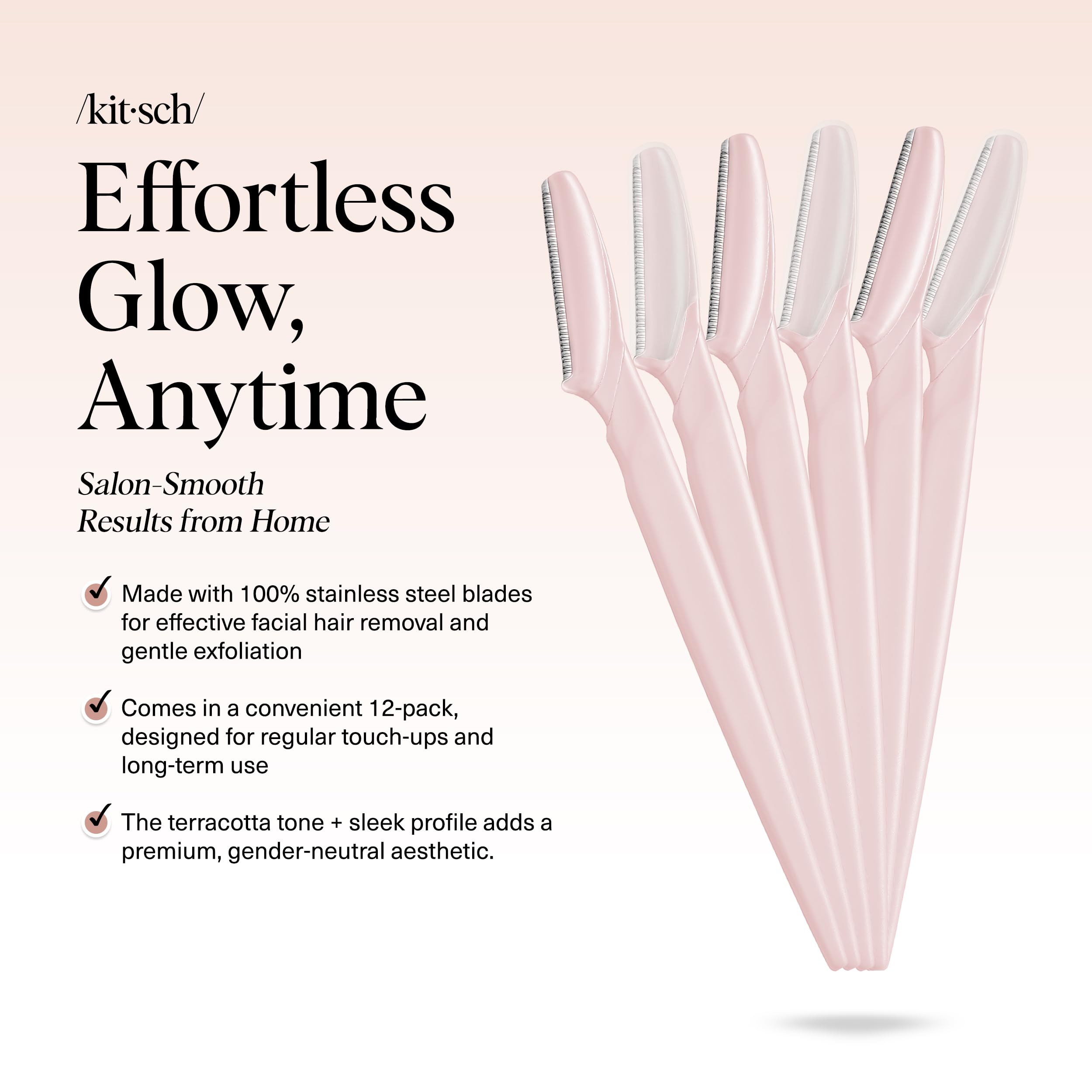 Kitsch Dermaplane Razor for Women Face – Face Razors for Women & Men, Eyebrow Trimmer & Face Shaver – Exfoliating Facial Razor & Skin Care Tool for Smoother Skin - Terracotta, 12 pcs