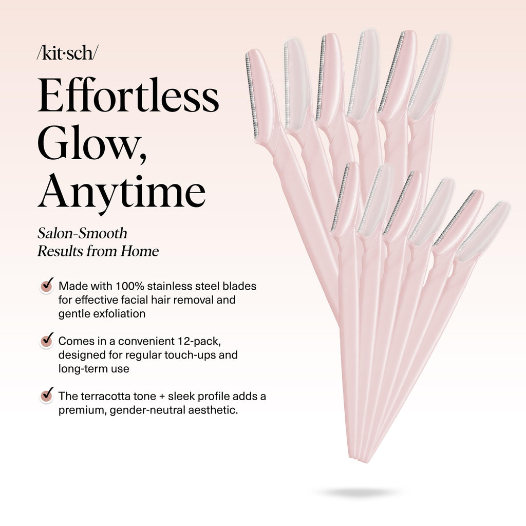 Kitsch Dermaplane Razor for Women Face – Face Razors for Women & Men, Eyebrow Trimmer & Face Shaver – Exfoliating Facial Razor & Skin Care Tool for Smoother Skin - Terracotta, 12 pcs