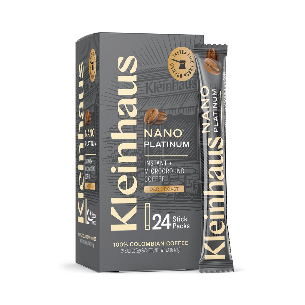 Kleinhaus Organic Medium Roast Nano Single-Serve Instant Coffee + Microground | 100% Colombian Arabica Coffee | Freeze dried | Fresh Brewed Taste | 24 Packets