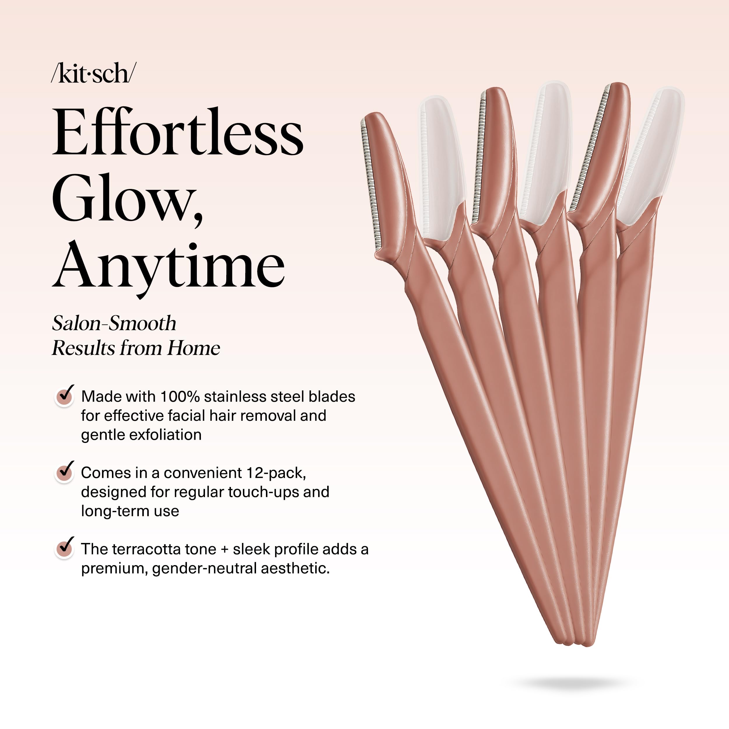Kitsch Dermaplane Razor for Women Face – Face Razors for Women & Men, Eyebrow Trimmer & Face Shaver – Exfoliating Facial Razor & Skin Care Tool for Smoother Skin - Terracotta, 12 pcs