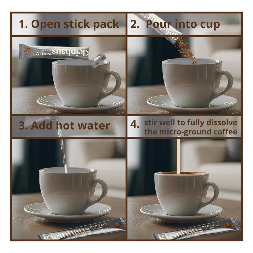 Kleinhaus Organic Medium Roast Nano Single-Serve Instant Coffee + Microground | 100% Colombian Arabica Coffee | Freeze dried | Fresh Brewed Taste | 24 Packets