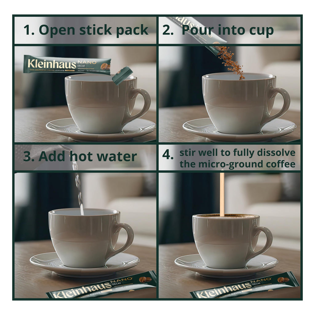 Kleinhaus Organic Medium Roast Nano Single-Serve Instant Coffee + Microground | 100% Colombian Arabica Coffee | Freeze dried | Fresh Brewed Taste | 24 Packets