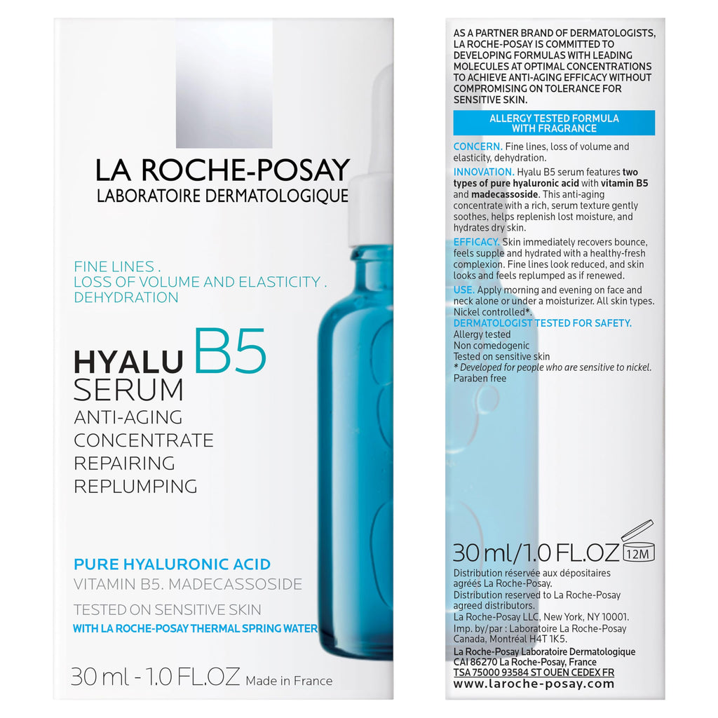 La Roche-Posay Hyalu B5 Pure Hyaluronic Acid Serum for Face, Vitamin B5 + Hyaluronic Acid + Madecassoside, Hydrating Serum Visibly Plumps Skin, Sensitive Skin Safe, Anti Aging, Oil-Free