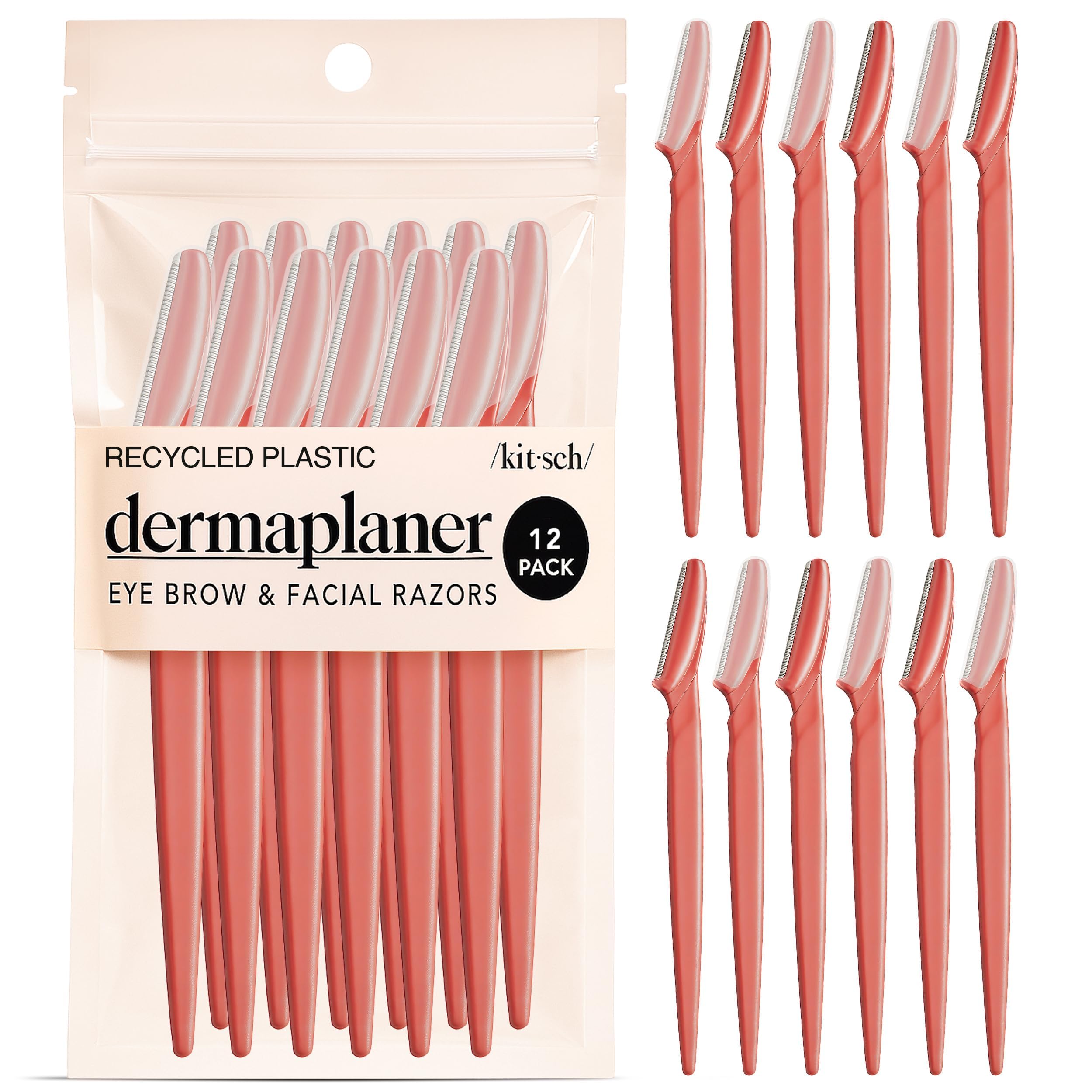 Kitsch Dermaplane Razor for Women Face – Face Razors for Women & Men, Eyebrow Trimmer & Face Shaver – Exfoliating Facial Razor & Skin Care Tool for Smoother Skin - Terracotta, 12 pcs