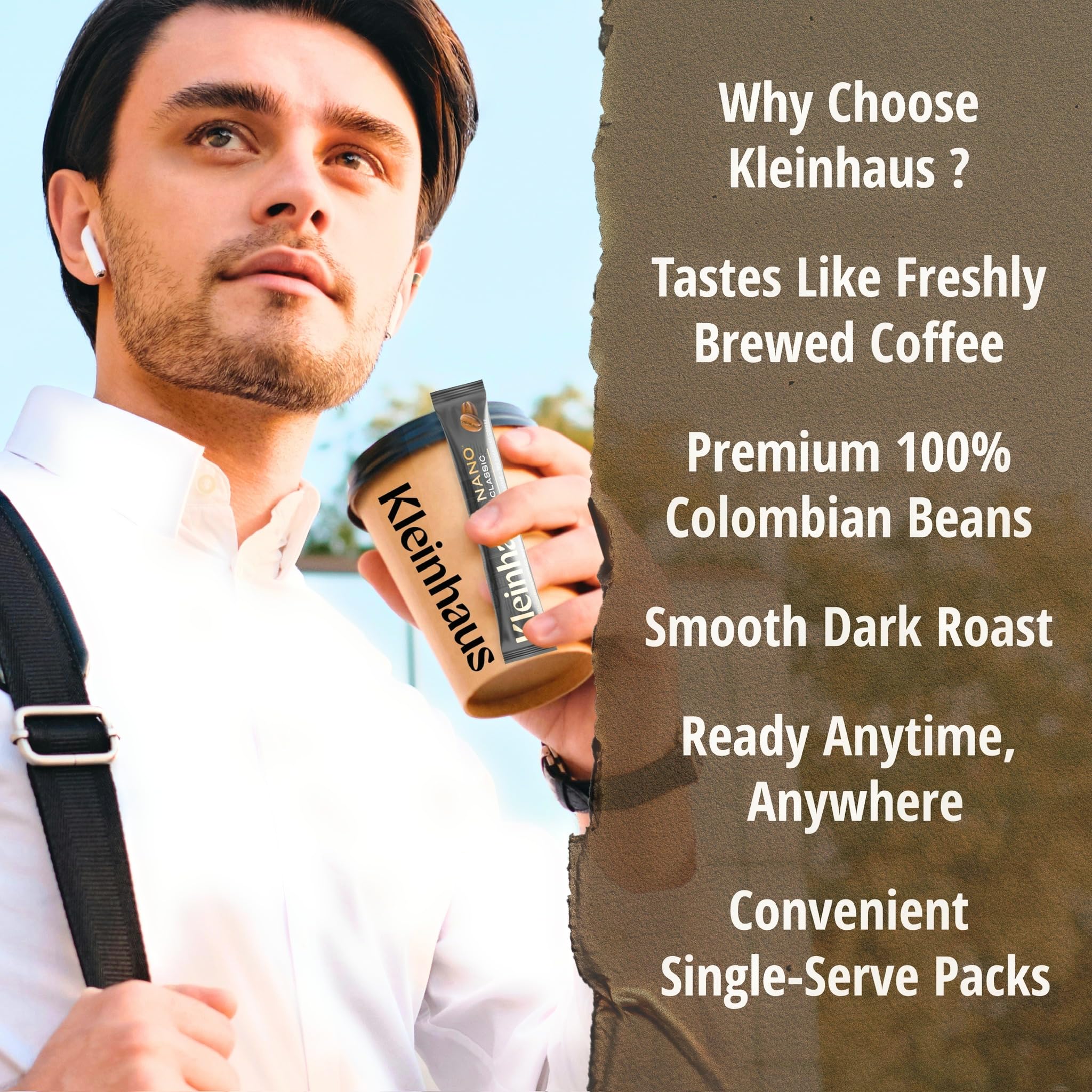 Kleinhaus Organic Medium Roast Nano Single-Serve Instant Coffee + Microground | 100% Colombian Arabica Coffee | Freeze dried | Fresh Brewed Taste | 24 Packets