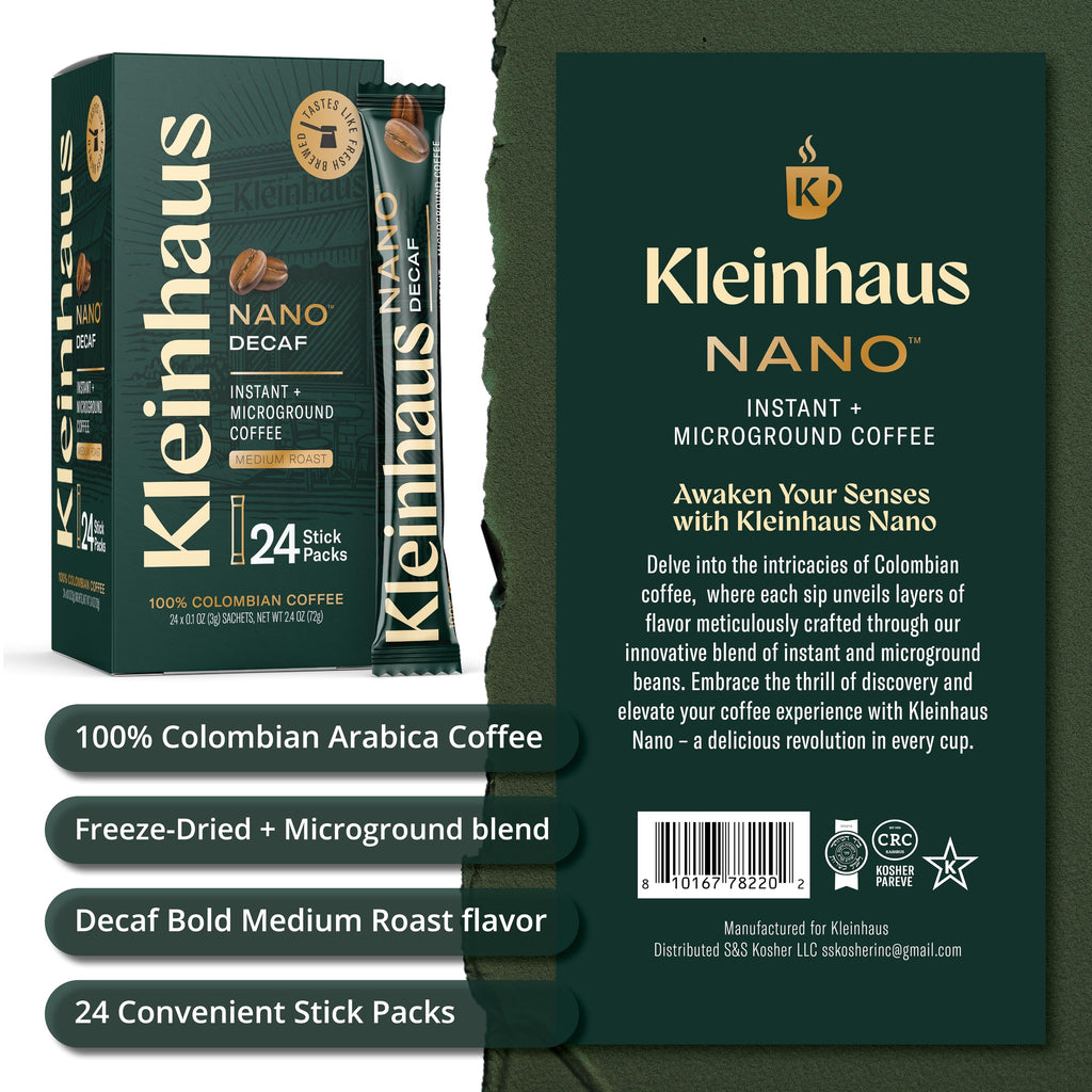 Kleinhaus Organic Medium Roast Nano Single-Serve Instant Coffee + Microground | 100% Colombian Arabica Coffee | Freeze dried | Fresh Brewed Taste | 24 Packets